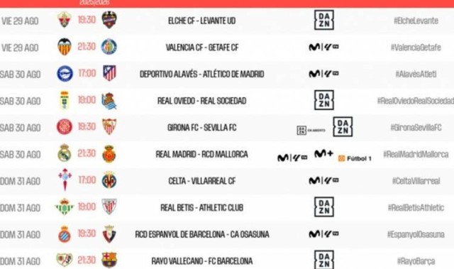 西甲第3轮赛程：皇马8月31日3:30出战 巴萨9月1日3:30出战